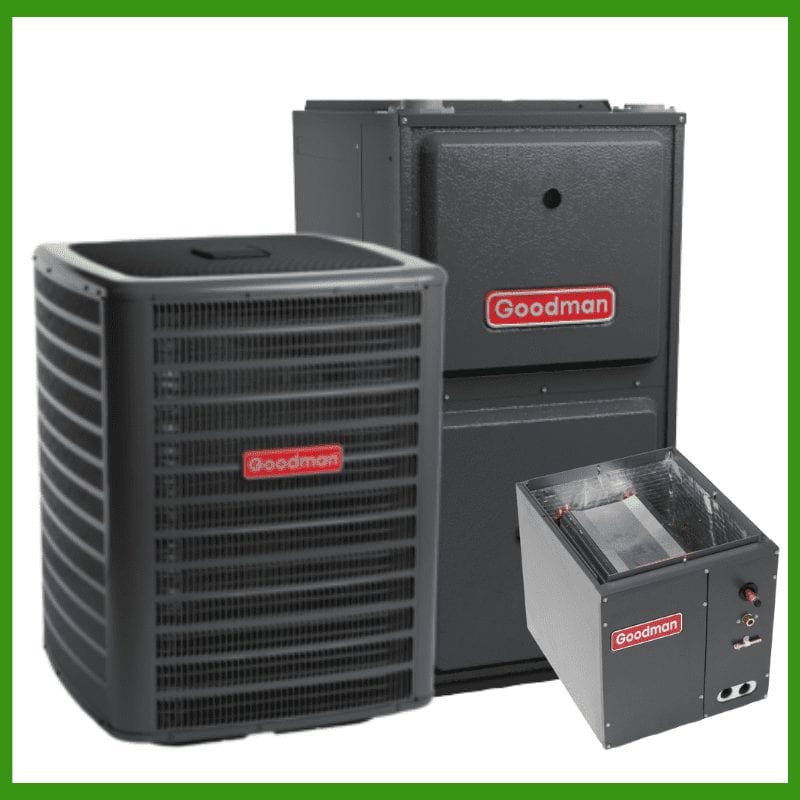80% AFUE Low NOx Gas Furnace Goodman 2.5 Ton 14.0 Seer Air Conditioner System with Horizontal Evaporator Coil